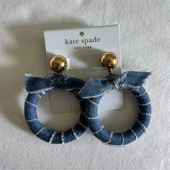 Kate Spade New York “Tie It On” Hoop Earrings Denim Blue with Gold Accents – NWT - Picture 4 of 6
